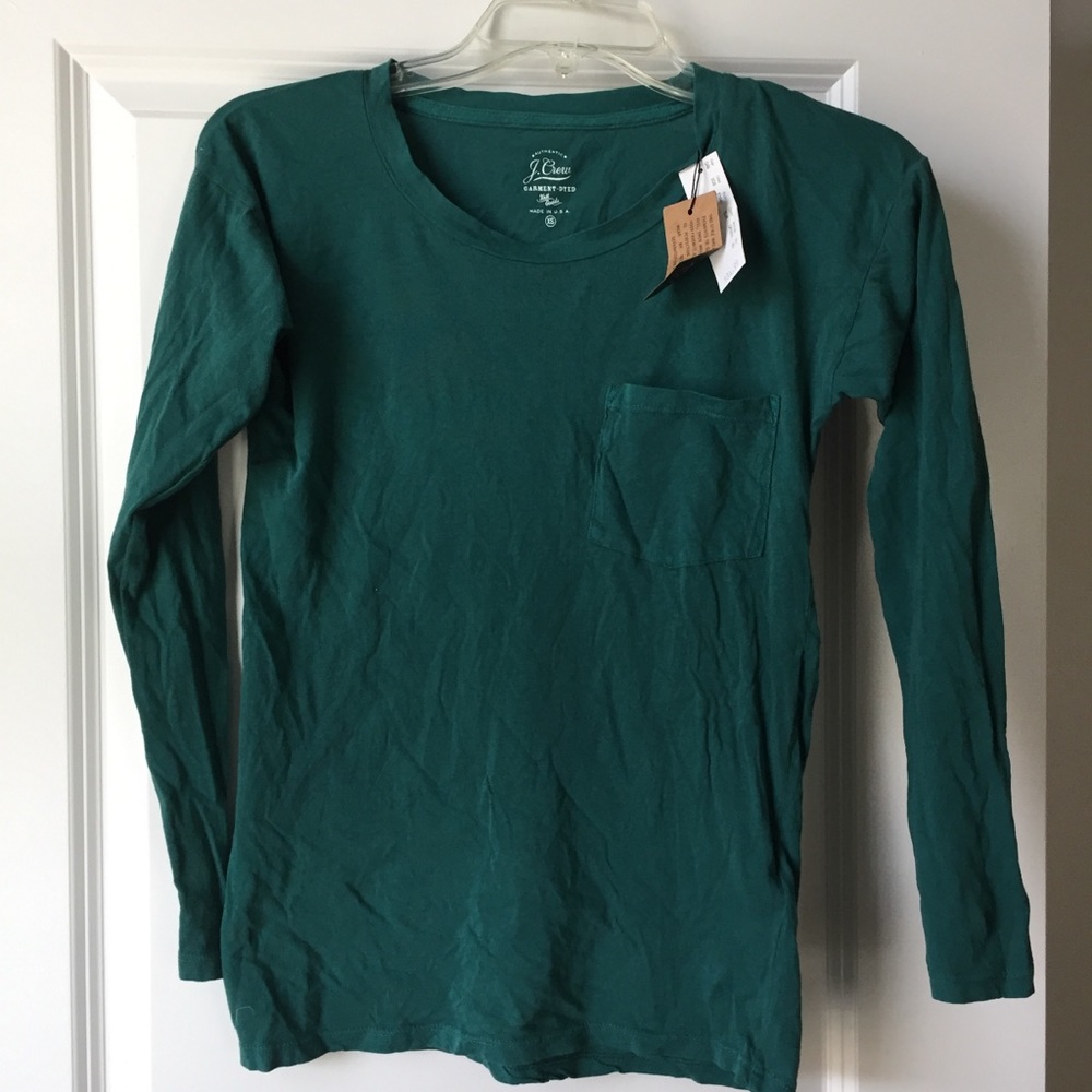 J Crew garment dyed green long sleeve shirt